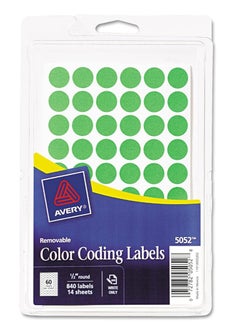 AVERY Avery Removable Neon Green Dot Stickers 1/2 Inch, Pack of 840 Round Stickers (5052),Small  - Image 1