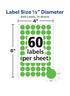 AVERY Avery Removable Neon Green Dot Stickers 1/2 Inch, Pack of 840 Round Stickers (5052),Small  - Image 3