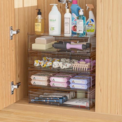 Aurblozen Clear Stackable Makeup Organizer with Drawer, 12''W Acrylic Storage Drawers, Cosmetic Display Case for Vanity Bathroom Countertop, Beauty Holder for Lipstick Brush Skincare Perfume - Image 4