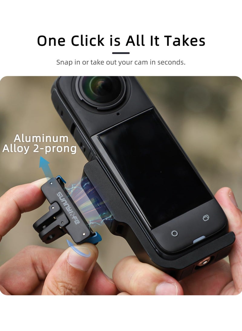 SYOSI - 360 X4 L-Type Vertical-Horizontal Action Mount for Insta360 X4, Alloy Quick Release Mount, Snap-On 2 Prong Mount and 1/4 Thread Adapter Mount, with Magnetic Adapter, Insta360 X4 Accessories - Image 1