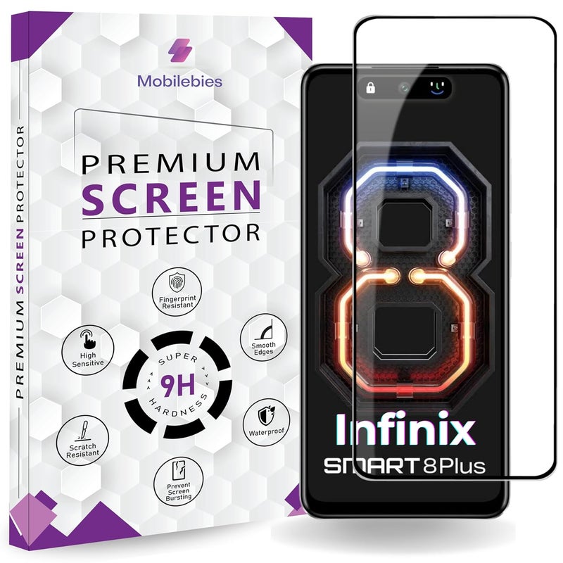 Mobilebies Premium Tempered Glass Screen Protector Guard For Infinix Smart 8 Plus (6.6 Inch, Pack of 1) | Edge to Edge Coverage With Easy to installation kit - Image 1