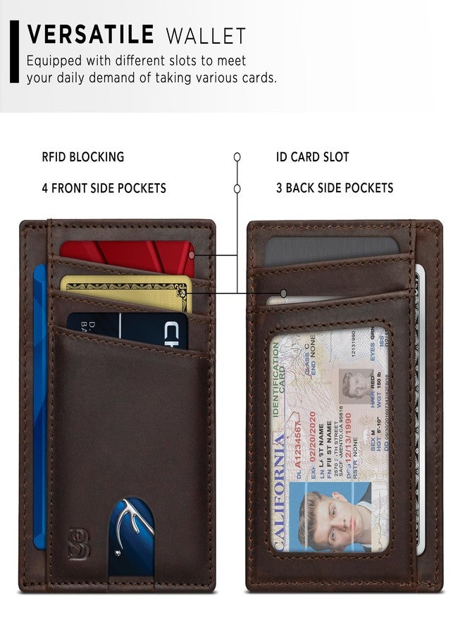SERMAN BRANDS RFID Blocking Slim Minimalist Mens Front Pocket Wallet. Thin Card Holder. Full Grain Leather Wallets for Men (Texas Brown Maverick) - Image 3