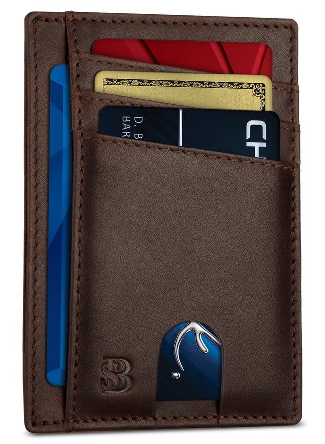 SERMAN BRANDS RFID Blocking Slim Minimalist Mens Front Pocket Wallet. Thin Card Holder. Full Grain Leather Wallets for Men (Texas Brown Maverick) - Image 1