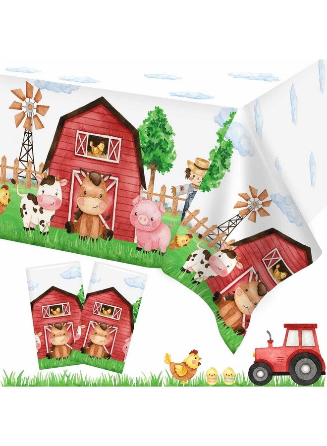 Heboland 3 Pieces Farm Animal Birthday Party Supplies Tablecloth, Large Size 54 x 108 Inch Rectangular Plastic Table Cover, Barnyard Birthday Party Supplies Decorations for Baby Shower Boys Girls - Image 1