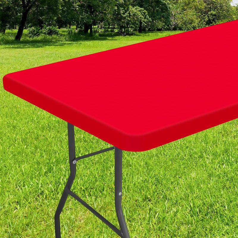 Smiry Rectangle Tablecloth, Elastic Fitted Flannel Backed Vinyl Tablecloths for 6ft Folding Tables, Waterproof Wipeable Table Covers for Indoor, Outdoor, Picnic and Camping (Red, 30"x72") - Image 1