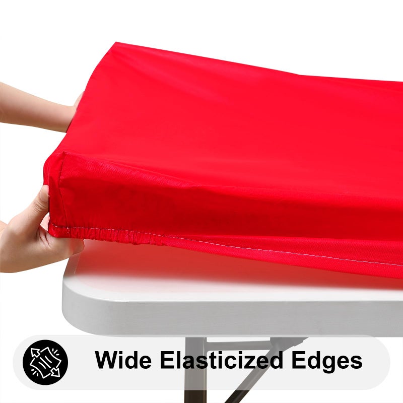 Smiry Rectangle Tablecloth, Elastic Fitted Flannel Backed Vinyl Tablecloths for 6ft Folding Tables, Waterproof Wipeable Table Covers for Indoor, Outdoor, Picnic and Camping (Red, 30"x72") - Image 2