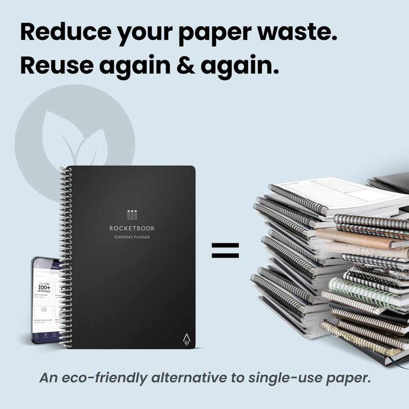 Rocketbook Everyday Planner Smart Reusable Pages, Executive Size 6x8.8, Black â€“ Erasable & App-Connected, Undated Weekly, Monthly & Annual Templates, Perfect for Productivity, Goals & Scheduling - Image 4