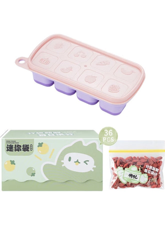Caizhi Baby Food Tray, Infant Silicone Freezer Tray, Divided Food Container, Pink And Purple + 36 Bags, Cz6749 - Image 1
