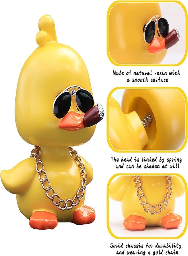 wonuu Cute Yellow Duck Car Ornaments Cool Duck Car Dashboard Decorations Shaking Head Doll - Image 3