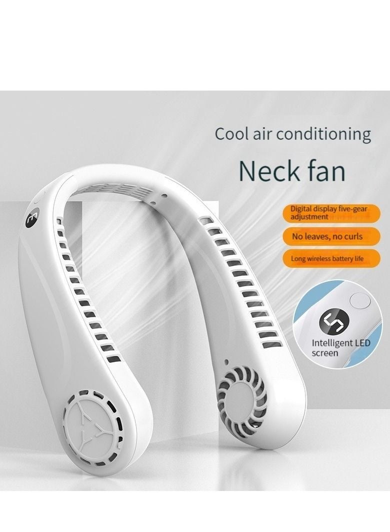 Portable Leafless Hanging Neck Fan, USB Rechargeable Fashion Fan, White - Image 2