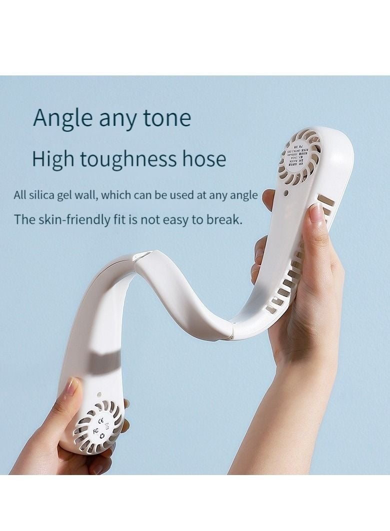 Portable Leafless Hanging Neck Fan, USB Rechargeable Fashion Fan, White - Image 4