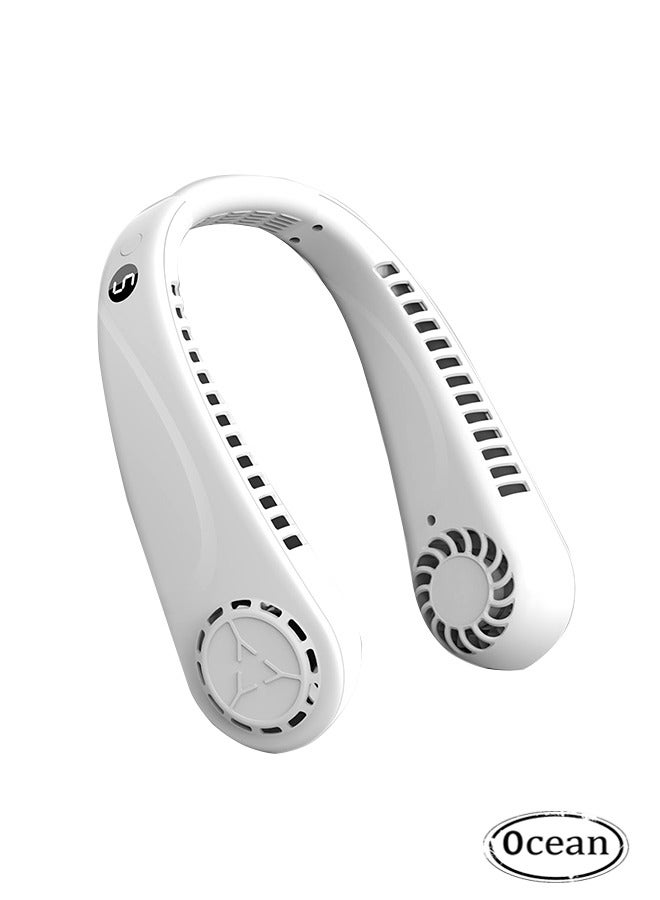 Portable Leafless Hanging Neck Fan, USB Rechargeable Fashion Fan, White - Image 1