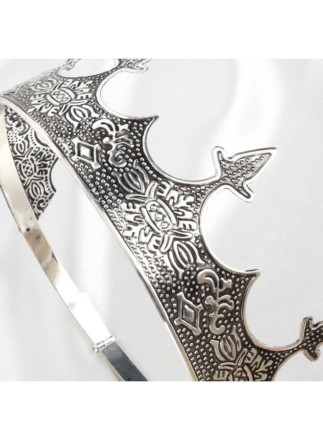 CIEHER King Crown, CIEHER King Crowns for Men Baroque Royal Crown (Adjustable Size) Prom Crown Prince Tiara Luxury Evil Crown for Birthday King Halloween Cosplay Party, Alexander - Ancient Silver - Image 4