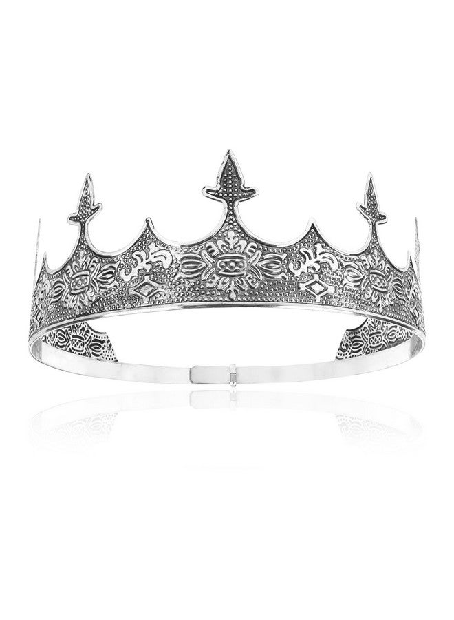 CIEHER King Crown, CIEHER King Crowns for Men Baroque Royal Crown (Adjustable Size) Prom Crown Prince Tiara Luxury Evil Crown for Birthday King Halloween Cosplay Party, Alexander - Ancient Silver - Image 1