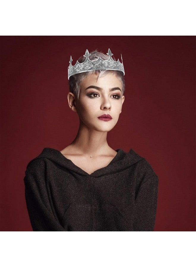CIEHER King Crown, CIEHER King Crowns for Men Baroque Royal Crown (Adjustable Size) Prom Crown Prince Tiara Luxury Evil Crown for Birthday King Halloween Cosplay Party, Alexander - Ancient Silver - Image 2