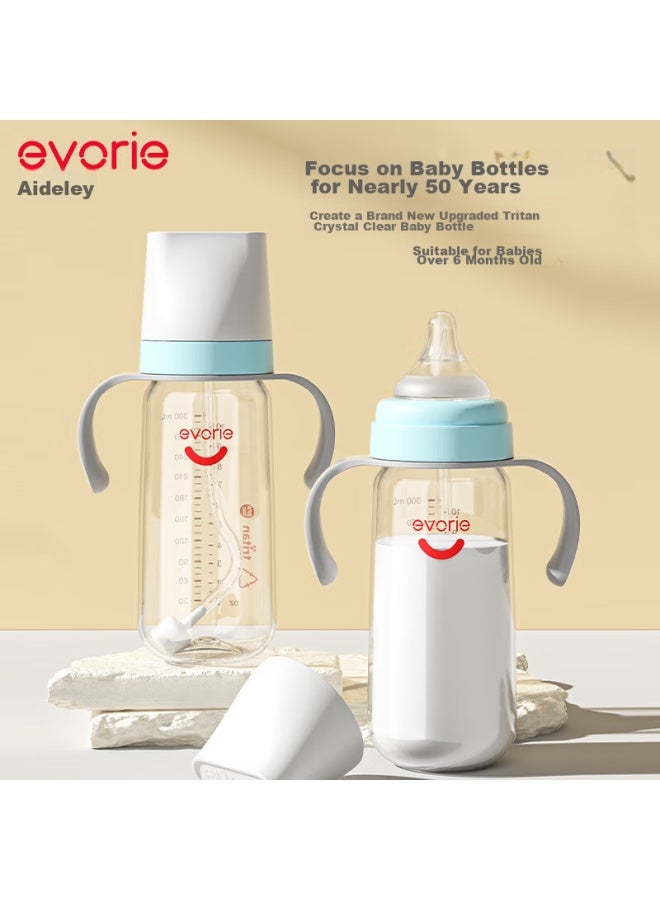 Evorie Baby Bottle With Handle And Gravity Ball, Wide Neck Tritan Bottle 300ml Blue - Image 1