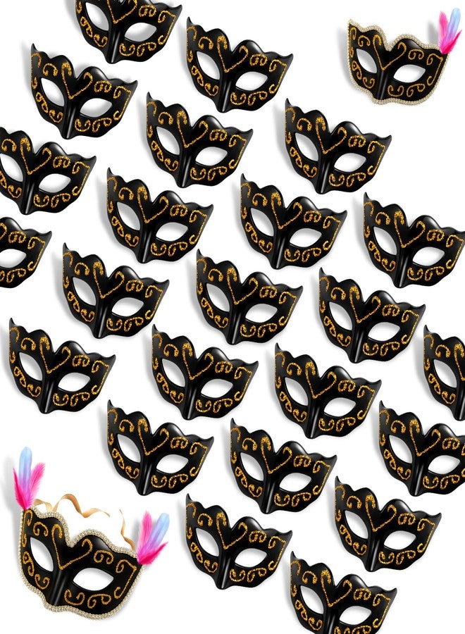 Vinsot 24 Pcs Black Mini Masks Masquerade Small Mardi Gras Mask Cake Toppers Decorative Venetian Centerpiece for Cupcake Carnival Decor - Image 1