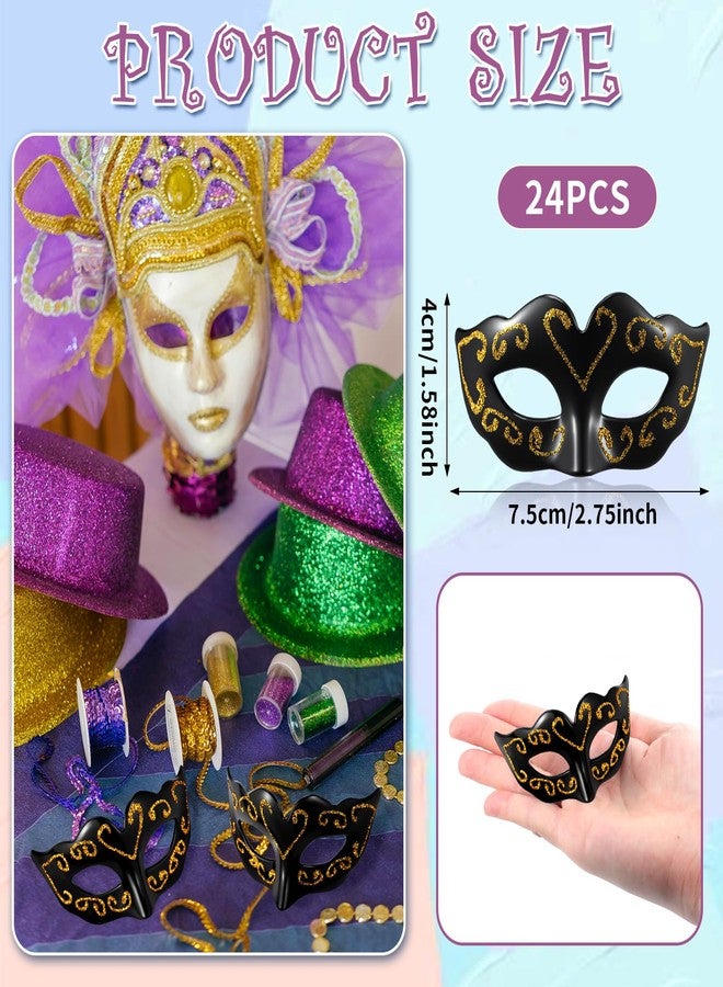 Vinsot 24 Pcs Black Mini Masks Masquerade Small Mardi Gras Mask Cake Toppers Decorative Venetian Centerpiece for Cupcake Carnival Decor - Image 2