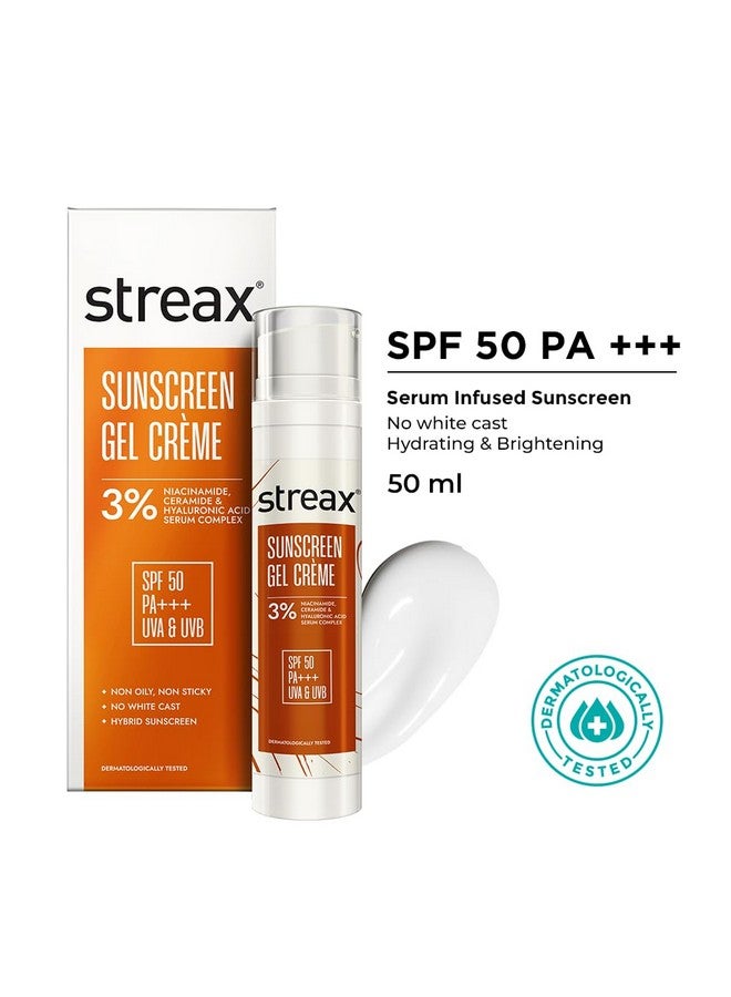 Streax Sunscreen Gel CrÃ¨me SPF 50 PA+++, 50g | 3% Niacinamide | Serum Infused Sunscreen | Non-Oily, No White Cast | Hydrating & Brightening - Image 2