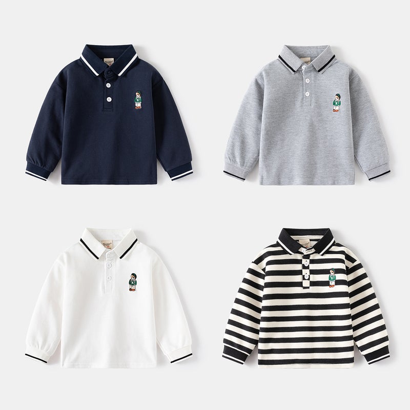 Children'S Long-Sleeved T-Shirt 2026 Spring New Style Boys' Polo Shirt Baby Bottoming Lapel Top Trendy Kidsren'S Clothing - Image 2