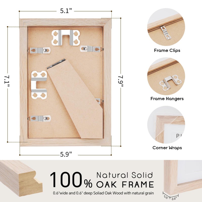 puthiac 5x7 Solid Oak Wood Picture Frame, Fits 4x6 with Mat or 5x7 Without Mat, Wall or Tabletop Display with Stand, Vertical or Horizontal, Plexi Front, 1 Pack, Natural Oak - Image 3