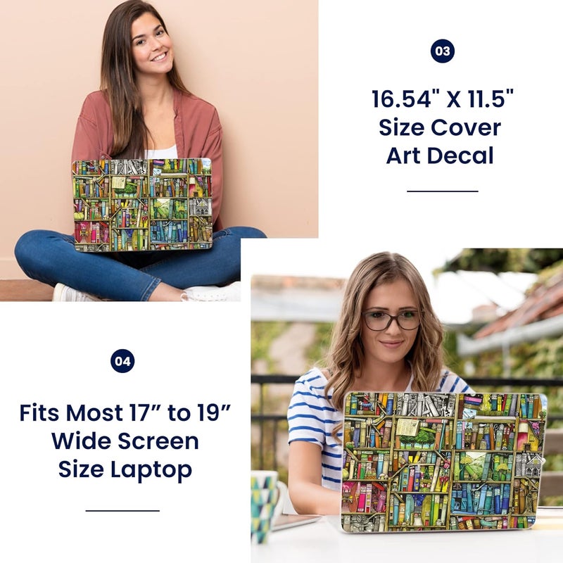 Lss Laptop 17 17.3 Skin Cover with Colorful Books Pattern for HP Dell Lenovo Apple Asus Acer Compaq - Fits 16.5" 17" 17.3" 18.4" 19" (2 Wrist Pads Free) - Image 3