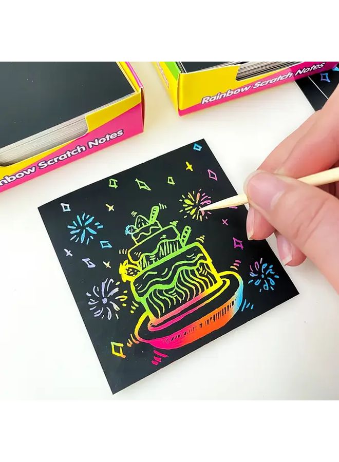 1 Box Of 100 PCS Rainbow Scratch Art Cards DIY Creative Painting For Party Gifts - Image 5