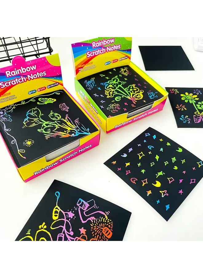 1 Box Of 100 PCS Rainbow Scratch Art Cards DIY Creative Painting For Party Gifts - Image 2