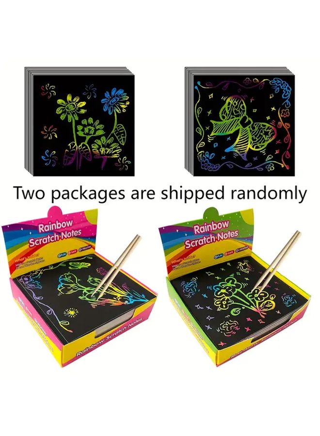 1 Box Of 100 PCS Rainbow Scratch Art Cards DIY Creative Painting For Party Gifts - Image 1