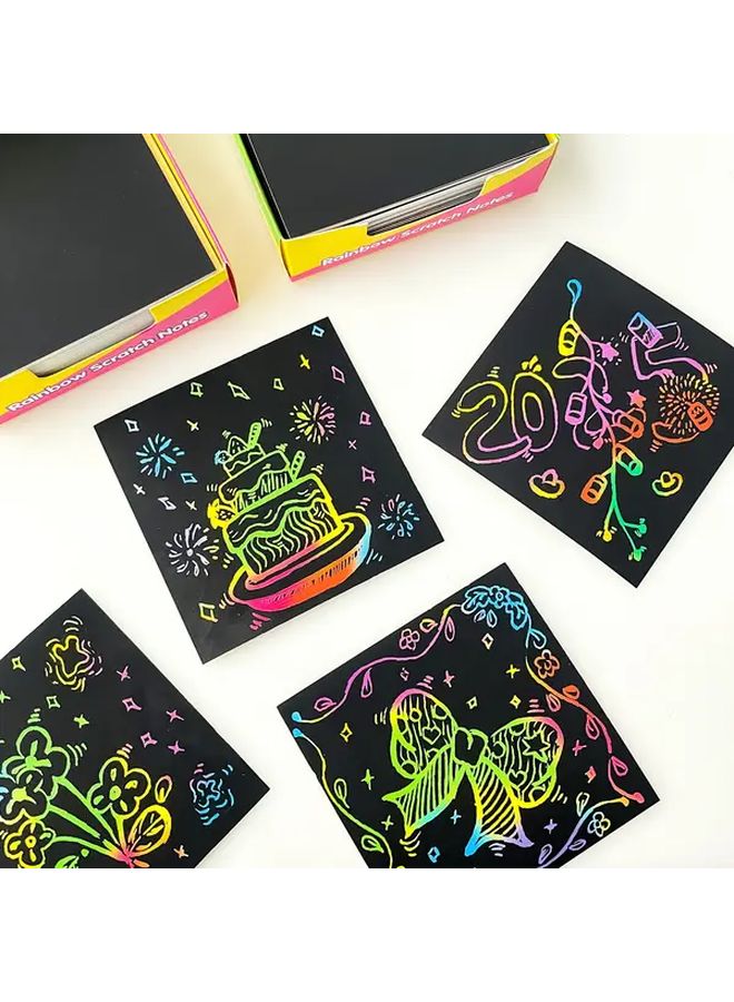 1 Box Of 100 PCS Rainbow Scratch Art Cards DIY Creative Painting For Party Gifts - Image 4