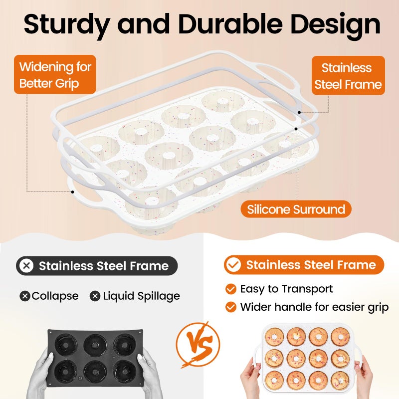SJ Silicone Mini Fluted Tube Pan with Metal Reinforced Frame, Non-Stick (2PCS), moldes de silicona para gelatina, Small Cake Baking Pan for para chocoflan, Donuts, Cornbread, Brownies, Jellies - Image 4