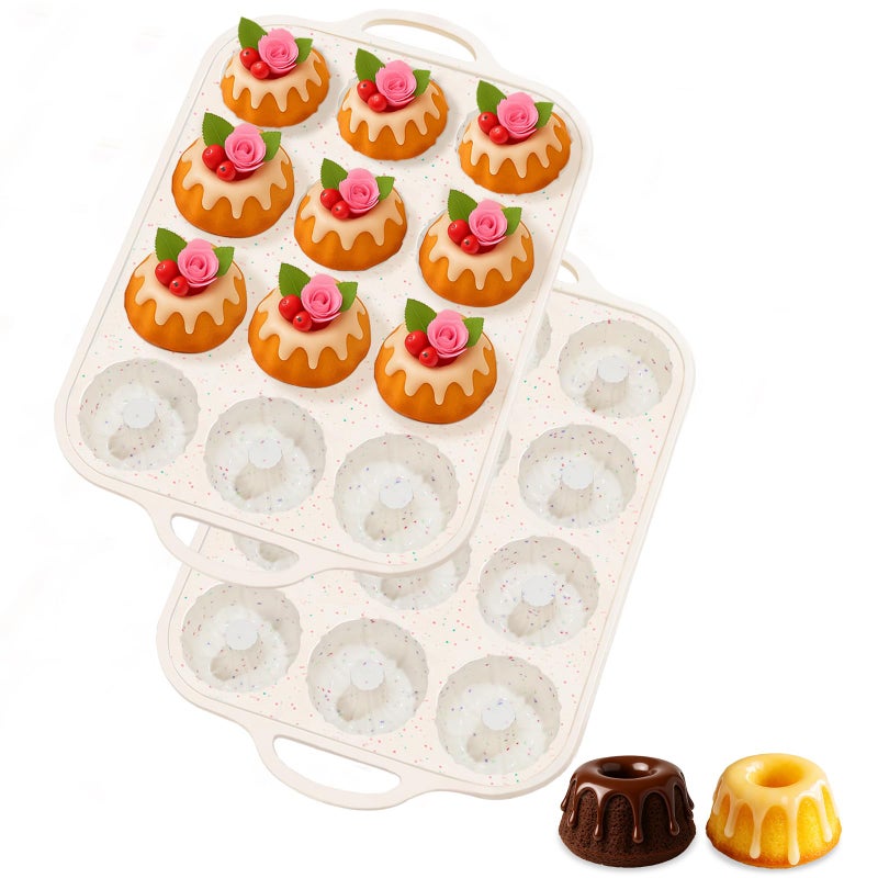 SJ Silicone Mini Fluted Tube Pan with Metal Reinforced Frame, Non-Stick (2PCS), moldes de silicona para gelatina, Small Cake Baking Pan for para chocoflan, Donuts, Cornbread, Brownies, Jellies - Image 1