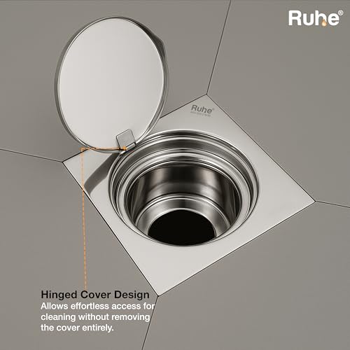 Ruhe® Full Moon Square Floor Drain Trap/Jali | 304-Grade Stainless Steel Drain Jali | 5 x 5 inches | Floor Drain with Cockroach Trap/Jali - Image 5