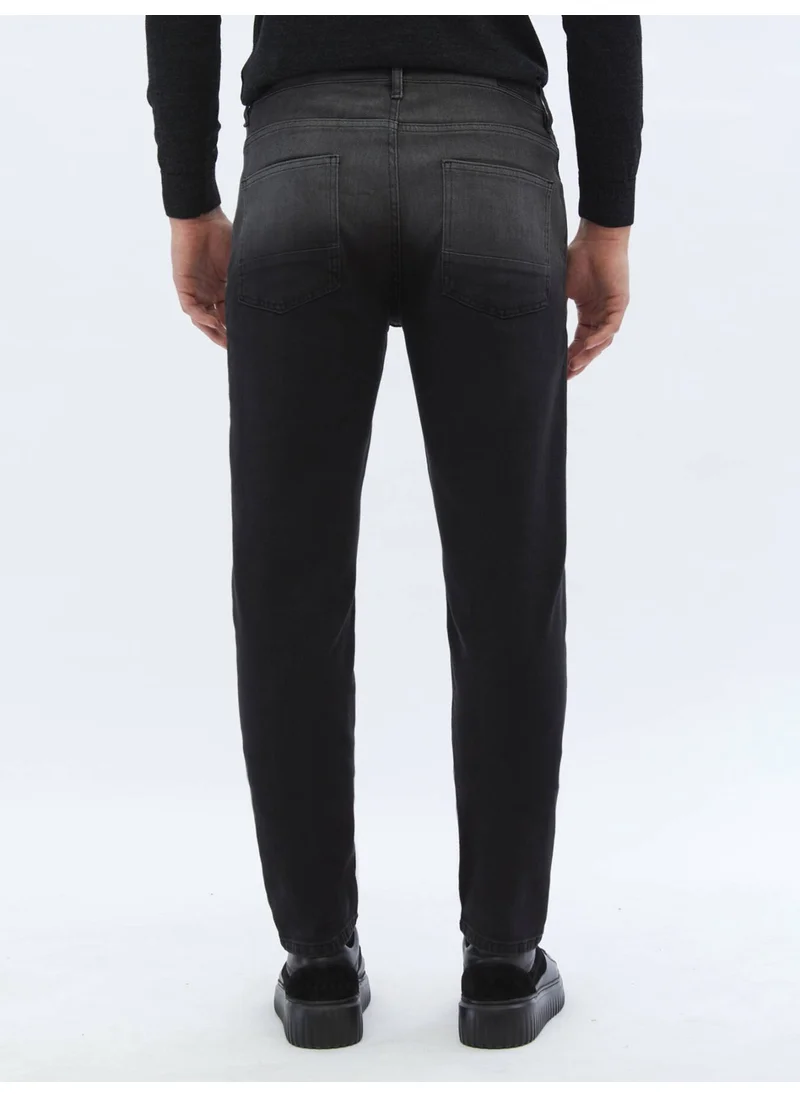 Kip Black Slim Fit Denim Cotton Blend Trousers
