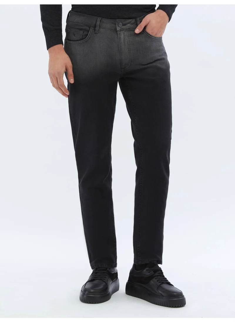 Kip Black Slim Fit Denim Cotton Blend Trousers