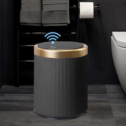 URALFA Automatic Motion Sensor Bathroom Trash Can with Lid, Touchless Trash Bin, Smart Dog Proof Garbage Can, Small Waste Basket for Toilet, Office, Bedroom, 2.8 Gallon, Dark Grey - Image 1