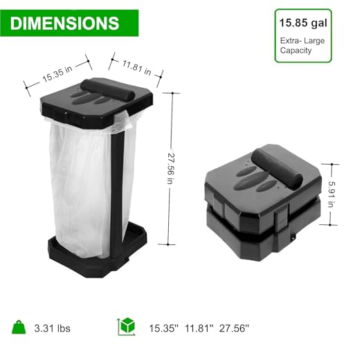 HolaKit Collapsible Trash Bag Holder with Reinforced Legs and Bonus Inner Storage Compartment, Portable Trash Can, Outdoor Waste Bin with 20 Bags Included for Camping, RV, Picnic, and Home Use - Image 5