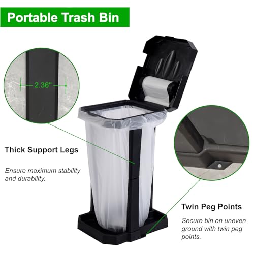 HolaKit Collapsible Trash Bag Holder with Reinforced Legs and Bonus Inner Storage Compartment, Portable Trash Can, Outdoor Waste Bin with 20 Bags Included for Camping, RV, Picnic, and Home Use - Image 4