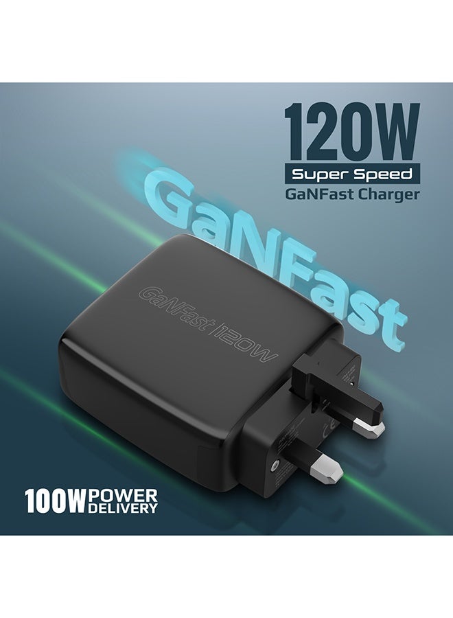 REBENUO 120W Super-speed GaNFast Charger With Power Delivery & Quick Charge 3.0 Black - Image 2