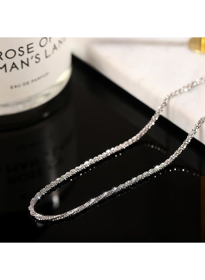 FUTIMELY Sparkling Clavicle Chain Necklace for Women 14K Gold/Silver Plated Tennis Necklace Trendy Herringbone Necklace Simple Stacked Choker Layering Jewelry Minimalist Gifts for Teen Girls (Silver) - Image 4