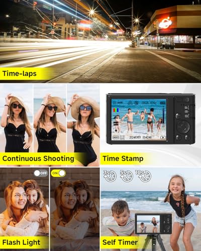 SMARTKLIK Black Digital Camera 4K for Teens with 16X Zoom Auto Focus, Small Compact Portable Point and Shoot Boys/Girls Student Digital Camera with 64G SD Card, 2 Batteries - Image 4