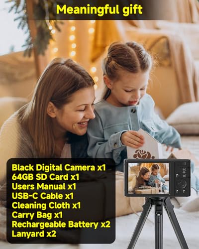 SMARTKLIK Black Digital Camera 4K for Teens with 16X Zoom Auto Focus, Small Compact Portable Point and Shoot Boys/Girls Student Digital Camera with 64G SD Card, 2 Batteries - Image 5