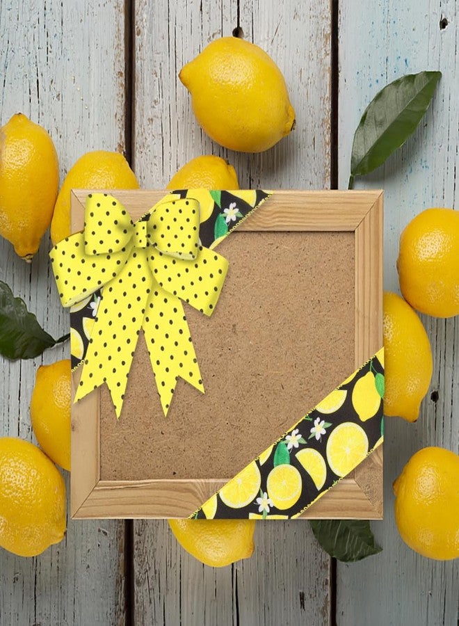 ALIBBON 2 Rolls 2.5" × 5 Yd Summer Lemon Wired Ribbon Summer Flower Burlap Ribbons Fruits Ribbon Flaxen Yellow Dots Ribbon for Summer Wreath DIY Crafting Gifts Wrapping Party Decoration - Image 5