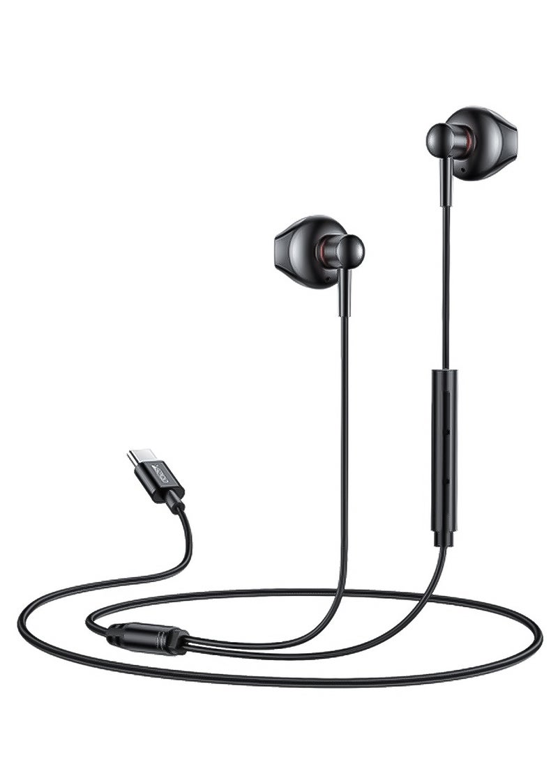 Yesido Earphones with Wired Control and Ergonomic Design, 3 Buttons and Type-C Connector, Yesido YH49 - Black  - Image 1