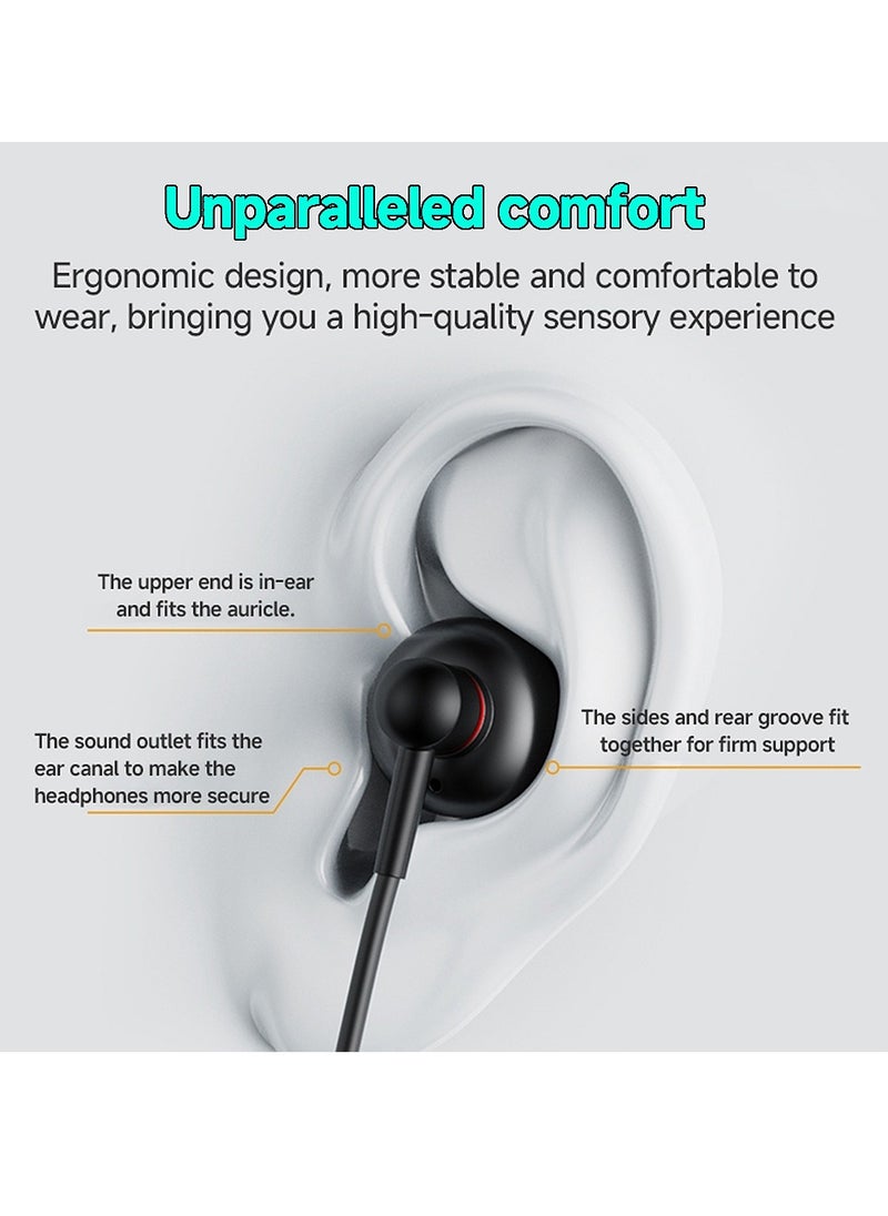 Yesido Earphones with Wired Control and Ergonomic Design, 3 Buttons and Type-C Connector, Yesido YH49 - Black  - Image 3