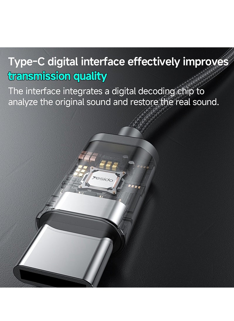 Yesido Earphones with Wired Control and Ergonomic Design, 3 Buttons and Type-C Connector, Yesido YH49 - Black  - Image 2