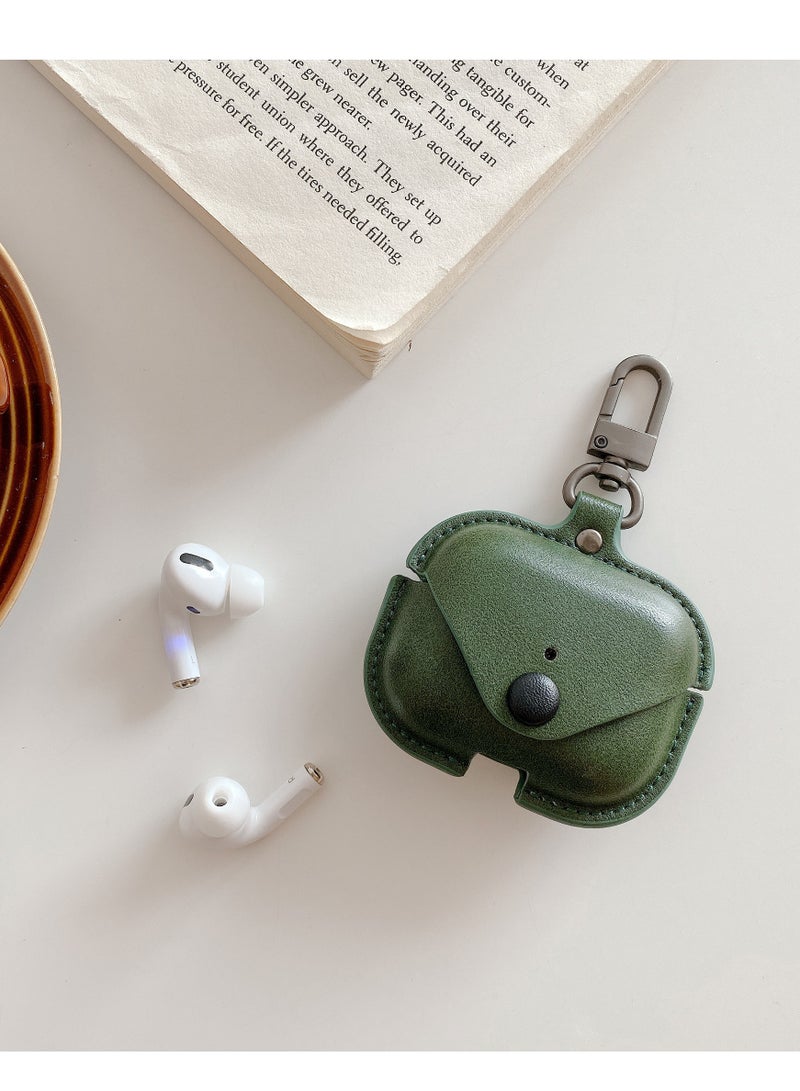 Earphone Case Cover Compatible for AirPods Pro | Genuine Leather Case Metal Keychain | Case (Dark Green) - Image 4