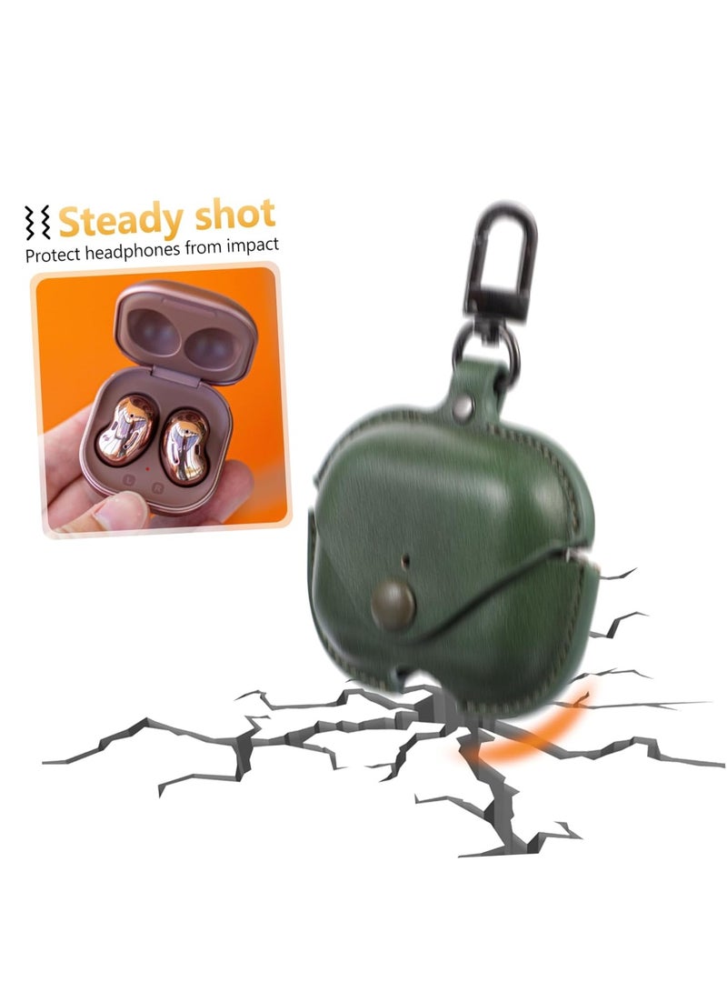 Earphone Case Cover Compatible for AirPods Pro | Genuine Leather Case Metal Keychain | Case (Dark Green) - Image 3