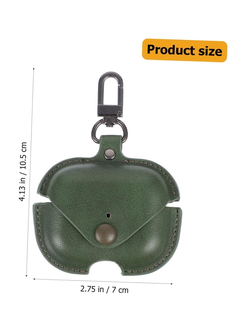 Earphone Case Cover Compatible for AirPods Pro | Genuine Leather Case Metal Keychain | Case (Dark Green) - Image 2