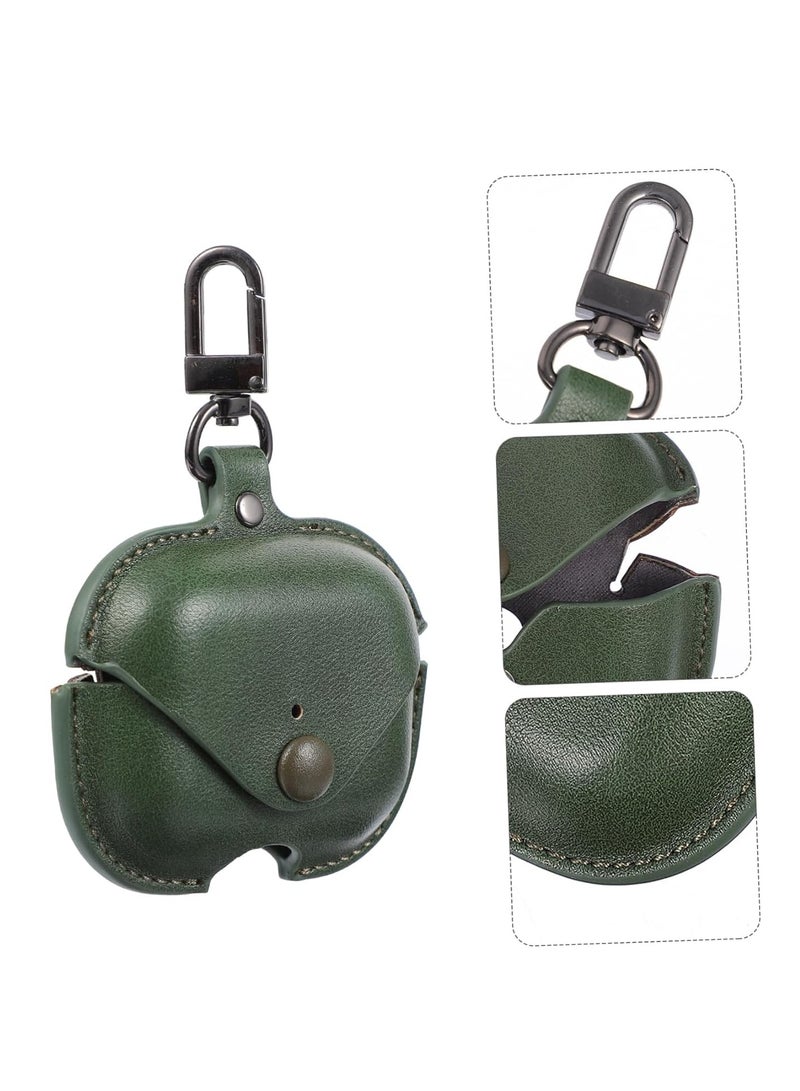Earphone Case Cover Compatible for AirPods Pro | Genuine Leather Case Metal Keychain | Case (Dark Green) - Image 5